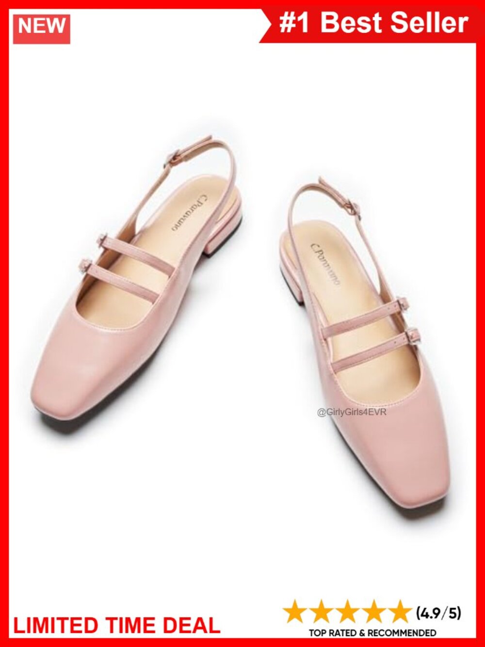 Lambskin Lined Slingback Flats Memory Foam Mary Jane Shoes
